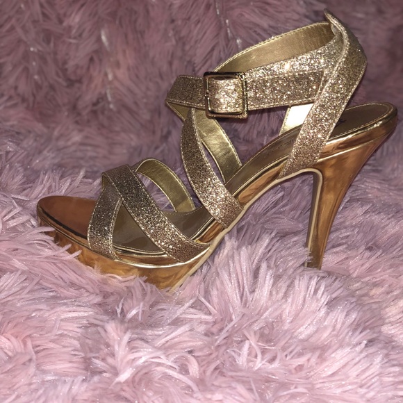 Ankle strap gold glitter platforms - Picture 1 of 3